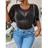 imageMakeMeChic Womens Plus Size Clothes Concert Outfits Summer Sequin Tops See Through Mesh Short Sleeve ShirtsBlack Glitter