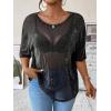 imageMakeMeChic Womens Plus Size Clothes Concert Outfits Summer Sequin Tops See Through Mesh Short Sleeve ShirtsBlack Glitter