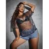 imageMakeMeChic Womens Plus Size Clothes Concert Outfits Summer Sequin Tops See Through Mesh Short Sleeve ShirtsBlack Graphic Print