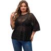 imageMakeMeChic Womens Plus Size Clothes Concert Outfits Summer Sequin Tops See Through Mesh Short Sleeve ShirtsBlack Rhinestone