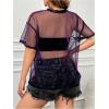 imageMakeMeChic Womens Plus Size Clothes Concert Outfits Summer Sequin Tops See Through Mesh Short Sleeve ShirtsDark Purple