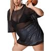 imageMakeMeChic Womens Plus Size Clothes Concert Outfits Summer Sequin Tops See Through Mesh Short Sleeve ShirtsSolid Black