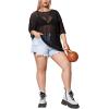 imageMakeMeChic Womens Plus Size Clothes Concert Outfits Summer Sequin Tops See Through Mesh Short Sleeve ShirtsSolid Black