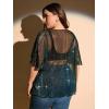 imageMakeMeChic Womens Plus Size Clothes Concert Outfits Summer Sequin Tops See Through Mesh Short Sleeve ShirtsTeal Blue