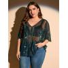 imageMakeMeChic Womens Plus Size Clothes Concert Outfits Summer Sequin Tops See Through Mesh Short Sleeve ShirtsTeal Blue