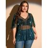 imageMakeMeChic Womens Plus Size Clothes Concert Outfits Summer Sequin Tops See Through Mesh Short Sleeve ShirtsTeal Blue
