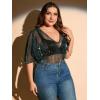 imageMakeMeChic Womens Plus Size Clothes Concert Outfits Summer Sequin Tops See Through Mesh Short Sleeve ShirtsTeal Blue