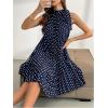 imageMakeMeChic Womens Polka Dots Halter Dress Tie Sleeveless Pleated A Line Flare Mini DressesLight Blue
