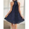 imageMakeMeChic Womens Polka Dots Halter Dress Tie Sleeveless Pleated A Line Flare Mini DressesLight Blue