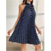 imageMakeMeChic Womens Polka Dots Halter Dress Tie Sleeveless Pleated A Line Flare Mini DressesLight Blue