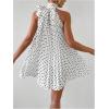 imageMakeMeChic Womens Polka Dots Halter Dress Tie Sleeveless Pleated A Line Flare Mini DressesWhite