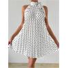imageMakeMeChic Womens Polka Dots Halter Dress Tie Sleeveless Pleated A Line Flare Mini DressesWhite