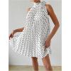 imageMakeMeChic Womens Polka Dots Halter Dress Tie Sleeveless Pleated A Line Flare Mini DressesWhite