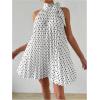 imageMakeMeChic Womens Polka Dots Halter Dress Tie Sleeveless Pleated A Line Flare Mini DressesWhite