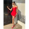 imageMakeMeChic Womens Strapless Tube Dress Cut Out Sleeveless Bodycon Y2k Mini DressesRed