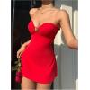 imageMakeMeChic Womens Strapless Tube Dress Cut Out Sleeveless Bodycon Y2k Mini DressesRed