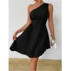 imageMakeMeChic Womens Summer Dress 2025 Tie Dye One Shoulder Mini Dress Pleated Cut Out Wedding Guest DressesBlack