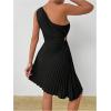 imageMakeMeChic Womens Summer Dress 2025 Tie Dye One Shoulder Mini Dress Pleated Cut Out Wedding Guest DressesBlack