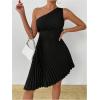 imageMakeMeChic Womens Summer Dress 2025 Tie Dye One Shoulder Mini Dress Pleated Cut Out Wedding Guest DressesBlack