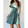 imageMakeMeChic Womens Summer Dress 2025 Tie Dye One Shoulder Mini Dress Pleated Cut Out Wedding Guest DressesGreen