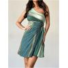 imageMakeMeChic Womens Summer Dress 2025 Tie Dye One Shoulder Mini Dress Pleated Cut Out Wedding Guest DressesGreen