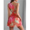 imageMakeMeChic Womens Summer Dress 2025 Tie Dye One Shoulder Mini Dress Pleated Cut Out Wedding Guest DressesMulticolor B