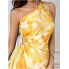 imageMakeMeChic Womens Summer Dress 2025 Tie Dye One Shoulder Mini Dress Pleated Cut Out Wedding Guest DressesYellow