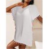 imageMakeMeChic Womens Swimsuit Cover Up Tassel Short Sleeve Bathing Suit Beach CoverupsBeige