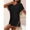 imageMakeMeChic Womens Swimsuit Cover Up Tassel Short Sleeve Bathing Suit Beach CoverupsBlack