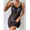 imageMakeMeChic Womens Swimsuit Crochet Swim Beach Cover Up Dress Hollow Out Sleeveless Knit Swim Dresses SwimwearBlack