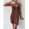 imageMakeMeChic Womens Swimsuit Crochet Swim Beach Cover Up Dress Hollow Out Sleeveless Knit Swim Dresses SwimwearCoffee Brown