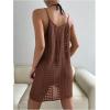 imageMakeMeChic Womens Swimsuit Crochet Swim Beach Cover Up Dress Hollow Out Sleeveless Knit Swim Dresses SwimwearCoffee Brown