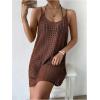 imageMakeMeChic Womens Swimsuit Crochet Swim Beach Cover Up Dress Hollow Out Sleeveless Knit Swim Dresses SwimwearCoffee Brown