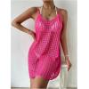 imageMakeMeChic Womens Swimsuit Crochet Swim Beach Cover Up Dress Hollow Out Sleeveless Knit Swim Dresses SwimwearHot Pink