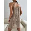 imageMakeMeChic Womens Swimsuit Crochet Swim Beach Cover Up Dress Hollow Out Sleeveless Knit Swim Dresses SwimwearKhaki