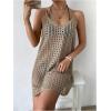 imageMakeMeChic Womens Swimsuit Crochet Swim Beach Cover Up Dress Hollow Out Sleeveless Knit Swim Dresses SwimwearKhaki