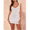 imageMakeMeChic Womens V Neck Ruffle Sleeve Cami Dress Tiered Bodycon Going Out Mini DressesWhite