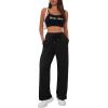 imageMakeMeChic Womens Wide Leg Sweatpants Drawstring High Waist Straight Leg Casual Loose Baggy Sweatpants PantsBlack