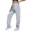 imageMakeMeChic Womens Wide Leg Sweatpants Drawstring High Waist Straight Leg Casual Loose Baggy Sweatpants PantsGrey Pocket