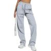 imageMakeMeChic Womens Wide Leg Sweatpants Drawstring High Waist Straight Leg Casual Loose Baggy Sweatpants PantsGrey Pocket