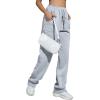 imageMakeMeChic Womens Wide Leg Sweatpants Drawstring High Waist Straight Leg Casual Loose Baggy Sweatpants PantsGrey Pocket