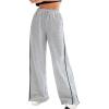 imageMakeMeChic Womens Wide Leg Sweatpants Drawstring High Waist Straight Leg Casual Loose Baggy Sweatpants PantsGrey and Black