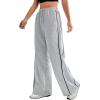 imageMakeMeChic Womens Wide Leg Sweatpants Drawstring High Waist Straight Leg Casual Loose Baggy Sweatpants PantsGrey and Black