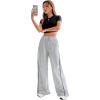 imageMakeMeChic Womens Wide Leg Sweatpants Drawstring High Waist Straight Leg Casual Loose Baggy Sweatpants PantsGrey and Black