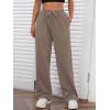 imageMakeMeChic Womens Wide Leg Sweatpants Drawstring High Waist Straight Leg Casual Loose Baggy Sweatpants PantsMocha Brown