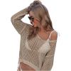 imageMakeMeChic Womens Bathing Suit Cover Ups Crochet Swim Beach Cover Up TopBrown