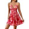 imageMakeMeChic Womens Boho Floral Summer Dress Criss Cross High Waisted V Neck Sleeveless Short SundressPink