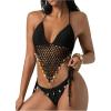 imageMakeMeChic Womens Boho Hollow Out Halter Bikini Sets Shell Crochet Summer Beach Swimsuit Bathing SuitBlack