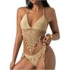 imageMakeMeChic Womens Boho Hollow Out Halter Bikini Sets Shell Crochet Summer Beach Swimsuit Bathing SuitKhaki