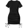 imageMakeMeChic Womens Casual Drawstring Side Round Neck Short Sleeve Bodycon DressBlack C